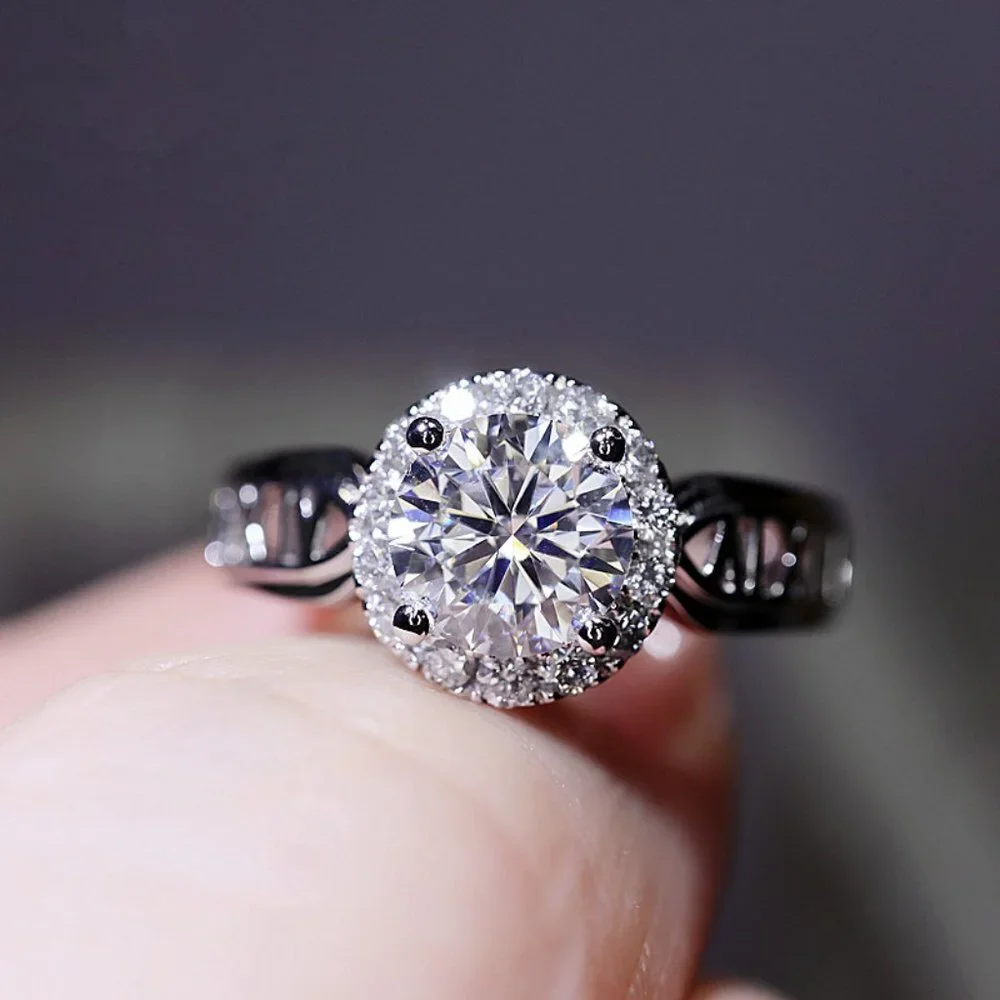 😍14K WHITE GOLD DAINTY 💎DIAMOND FASHION ANILLOS HOLLOW BAND RING, L125
